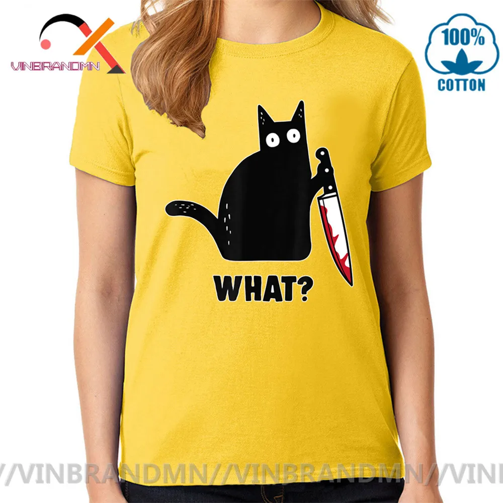 Черная кошка с нож женская футболка новинка моды убийственная и изображением