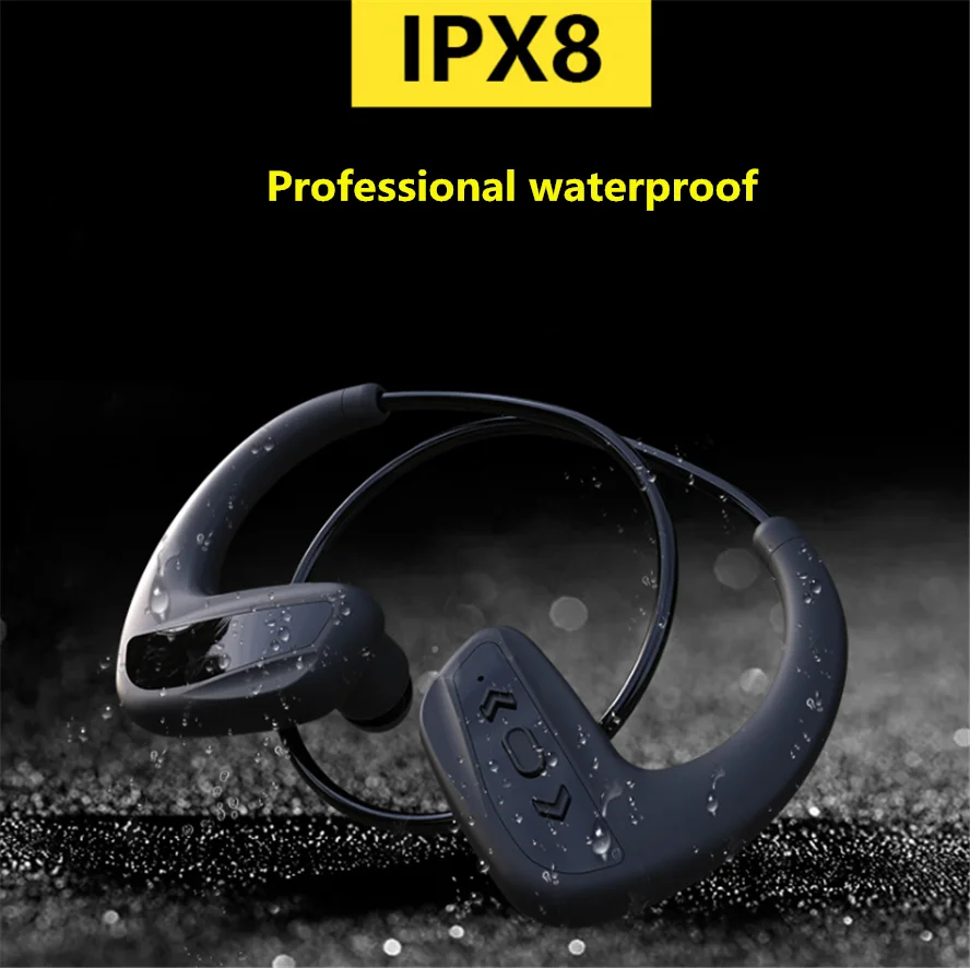 

IPX8 Waterproof Earphone Bluetooth 5.0 MP3 16G for Music player Swimming Running Sports HIFI Headset Neck Hook Headset Nice gift