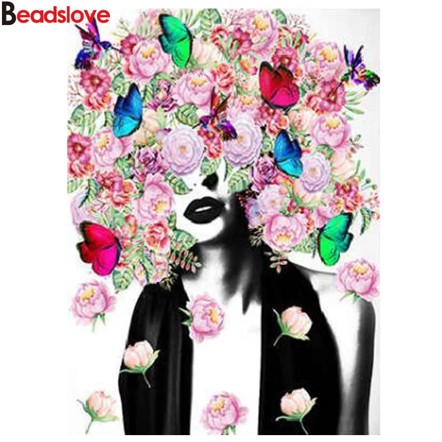 

Алмазная 5d картина с цветами и бабочками, полностью квадратная, круглая, алмазная вышивка, красивый портрет на 2020 год, Новое поступление, под...