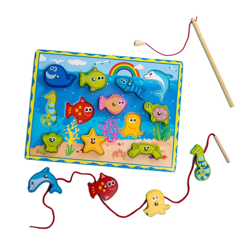 

Магнитная игра для рыбалки, развивающие игрушки для развития базовых навыков, деревянный пол для ванной, пазл, рыба, игрушки для детей, малыш...