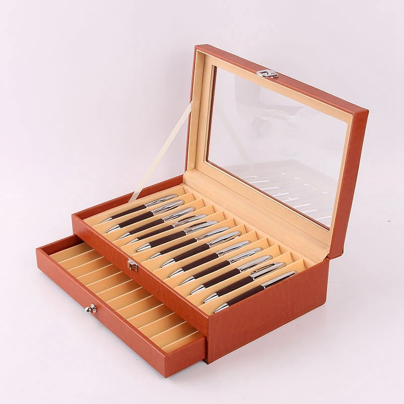 

24 Pen Fountain Wood Display Case Holder Wooden Pen Box Storage Collector Organizer Box Black
