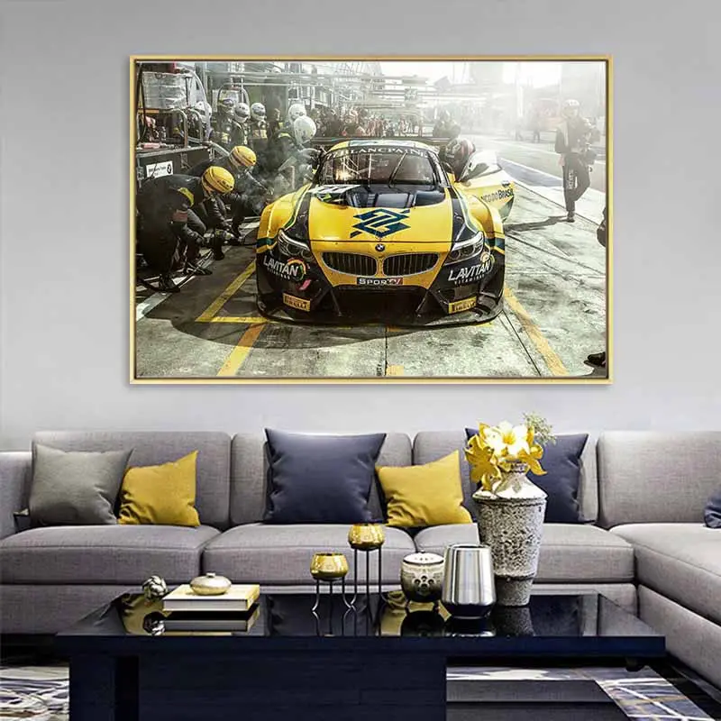 Желтый спортивный автомобиль настенный художественный постер и принты
