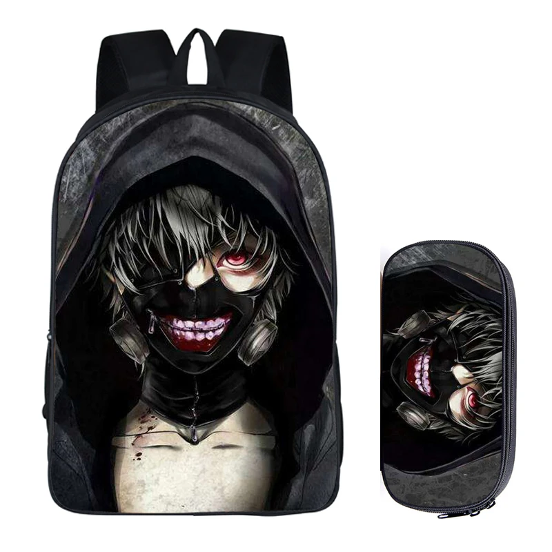 

Tokyo Ghoul 2PC Set with Pencil Case Student Backpacks DIY Printing Cool School Student Bags for Kids Book Bag Japanese Anime