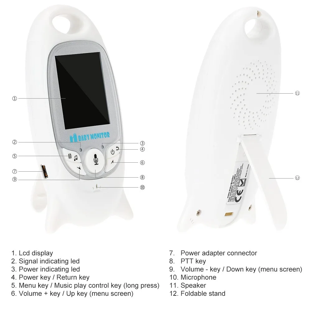 VB601 Wireless Baby Sleeping Monitor Rechargeable Battery Nanny Camera With 2 Inch Display Temperature Monitoring Two-way Audio |