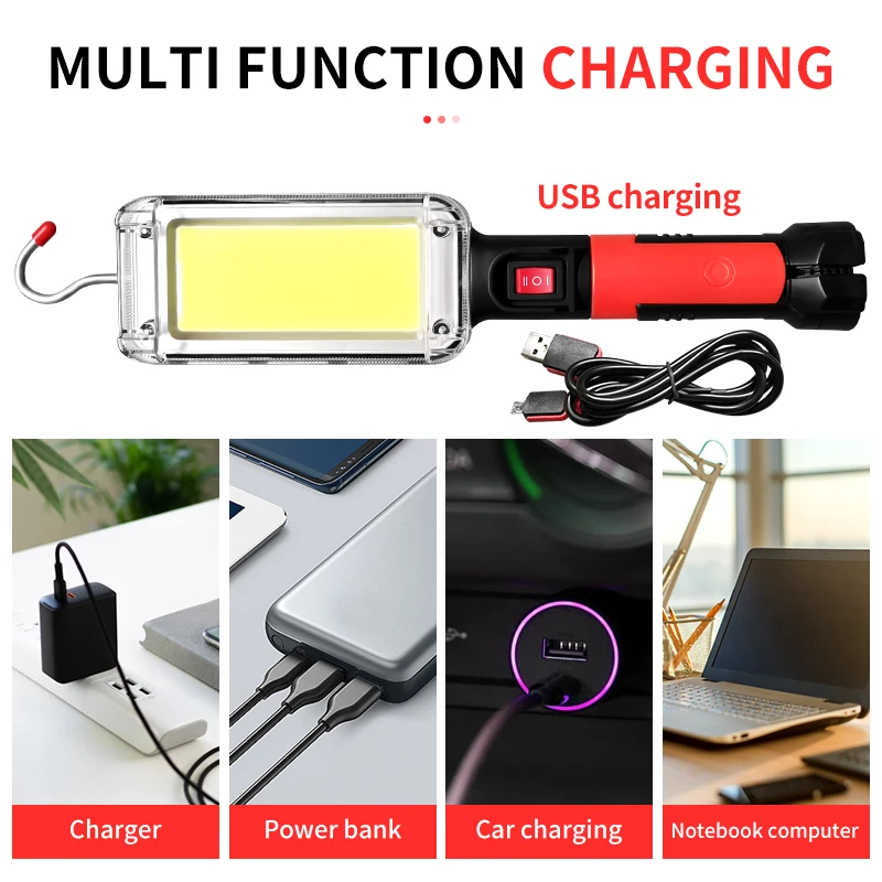 1/2/4pcs USB Rechargeable COB Work Light Portable LED Flashlight 18650 Adjustable 2Mode Waterproof Magnet Design Camping Lantern - купить по