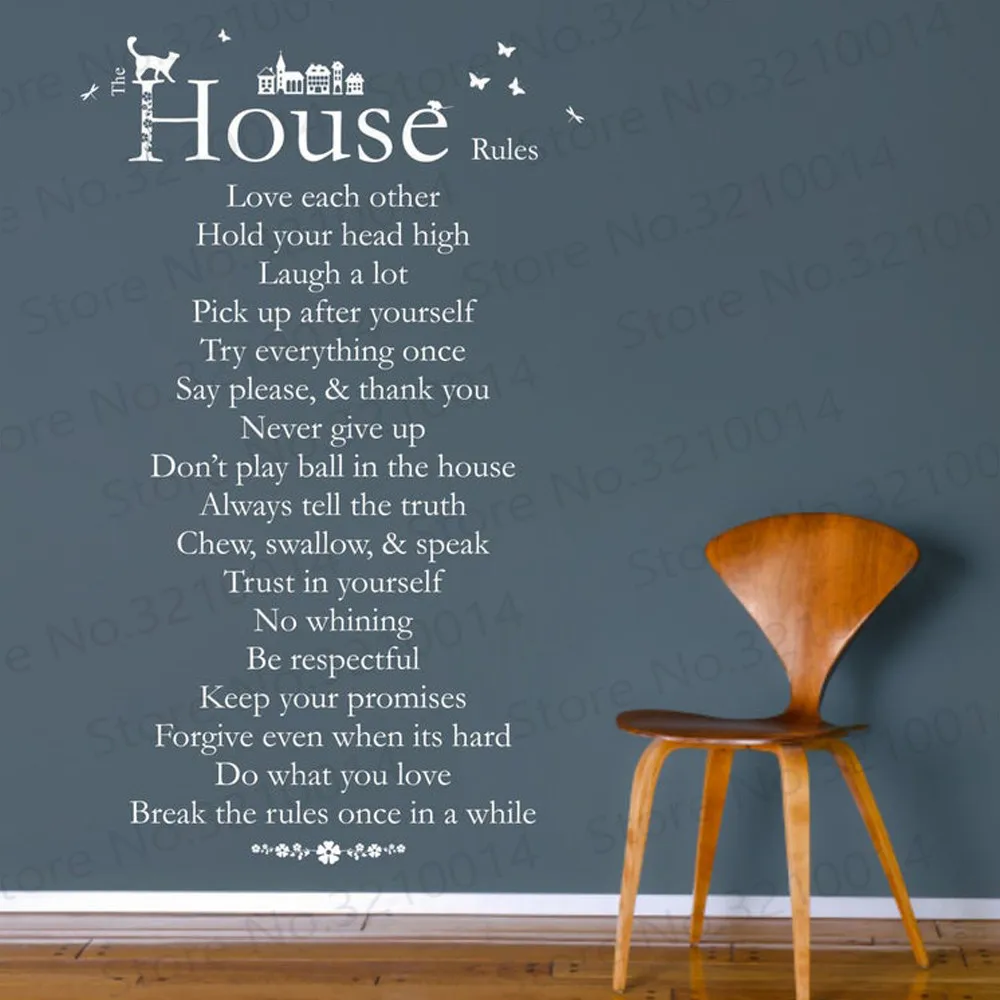 Фото Настенная виниловая наклейка с цитатами Правила Дома Декор для дома и стен.
