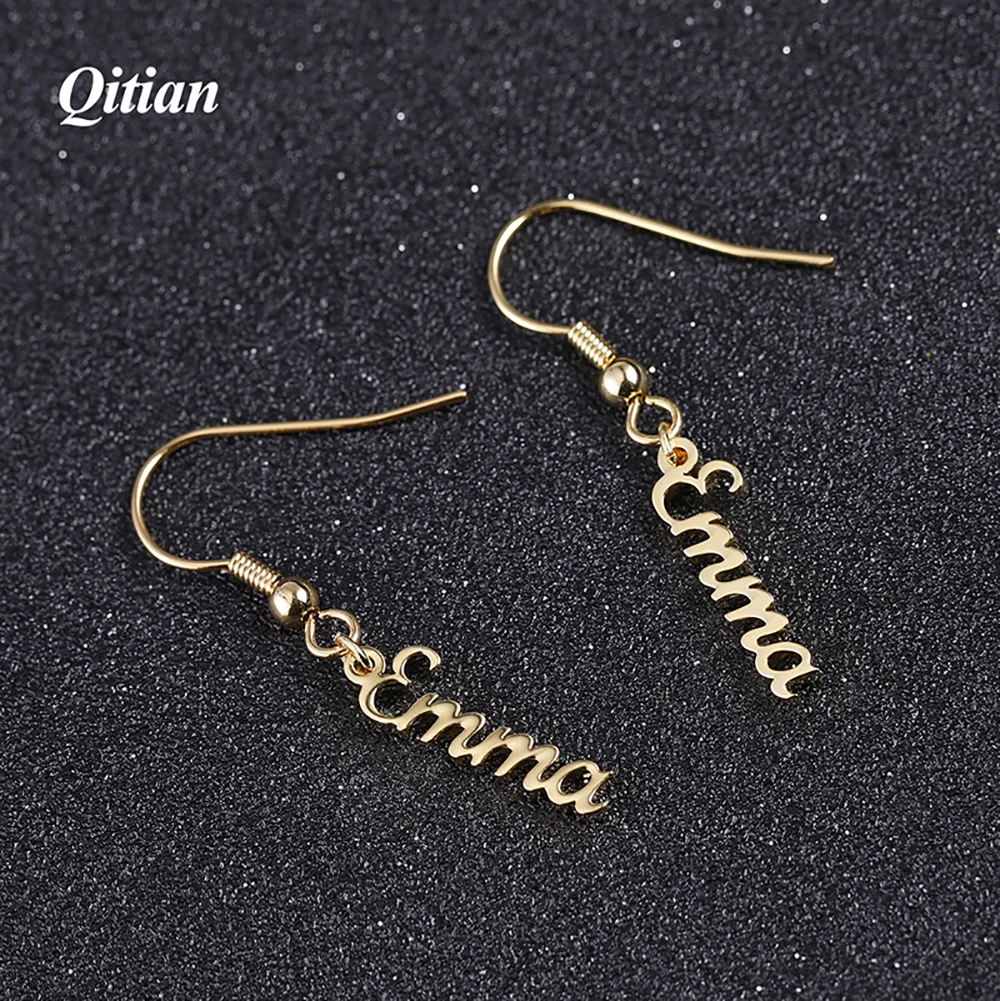 Изготовленные на заказ имя серьги персонализированные табличка Висячие женские