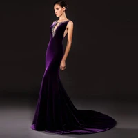 robe de soiree courte evening saree sexy backless arabic formal gown dress purple velour mermaid party mother of the bride dress