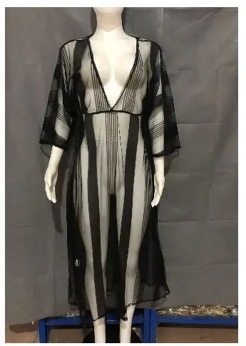 Черное прозрачное шифоновое бикини накидка Пляжное платье купальник женский