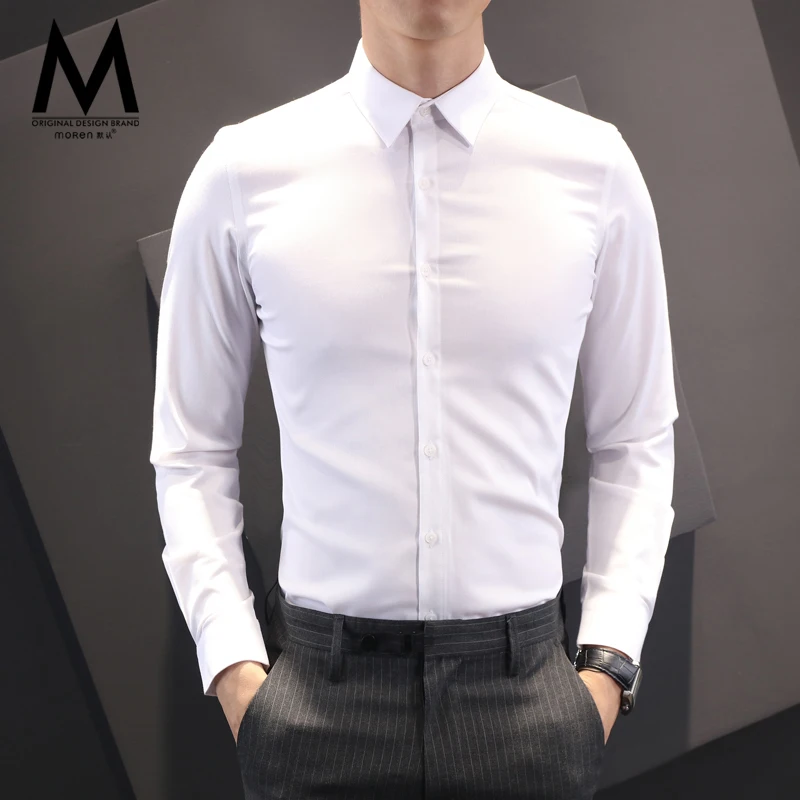 

Серая рубашка, Мужская официальная Модная белая рубашка с длинным рукавом, формальная повседневная мужская рубашка, не требует глажки, черн...