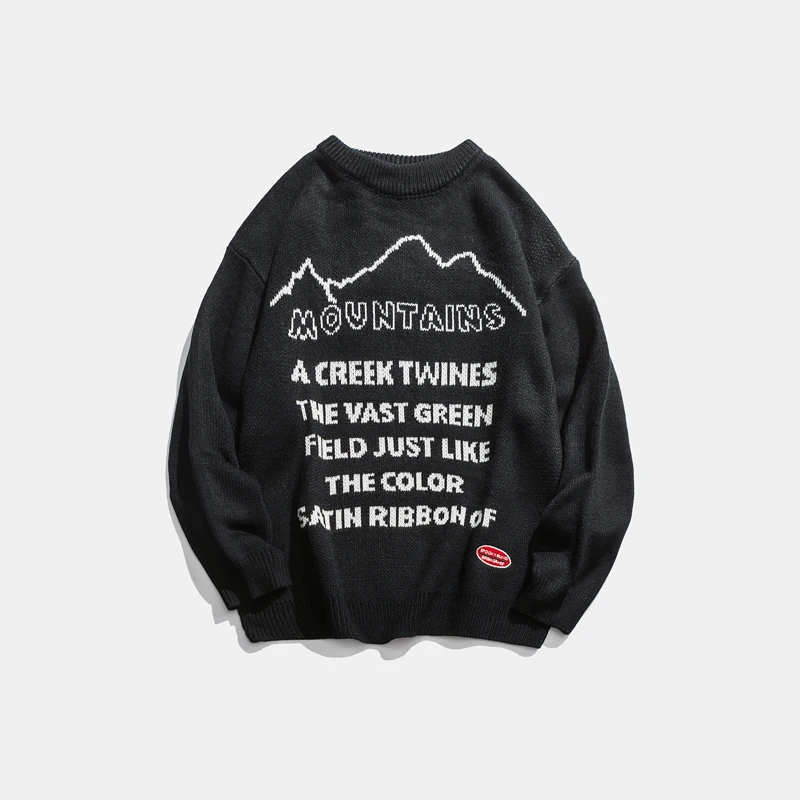 Мужские свитера в стиле хип хоп пуловер ретро рисунок гор круглый вырез акрил