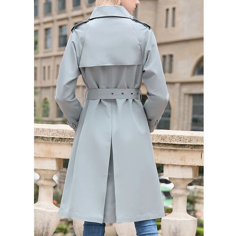 

Europe Styel Women Solid Medium Long Trench With Belt Female Full Sleeve Turn-down Collar Coat Casual Slim OL Overcoat