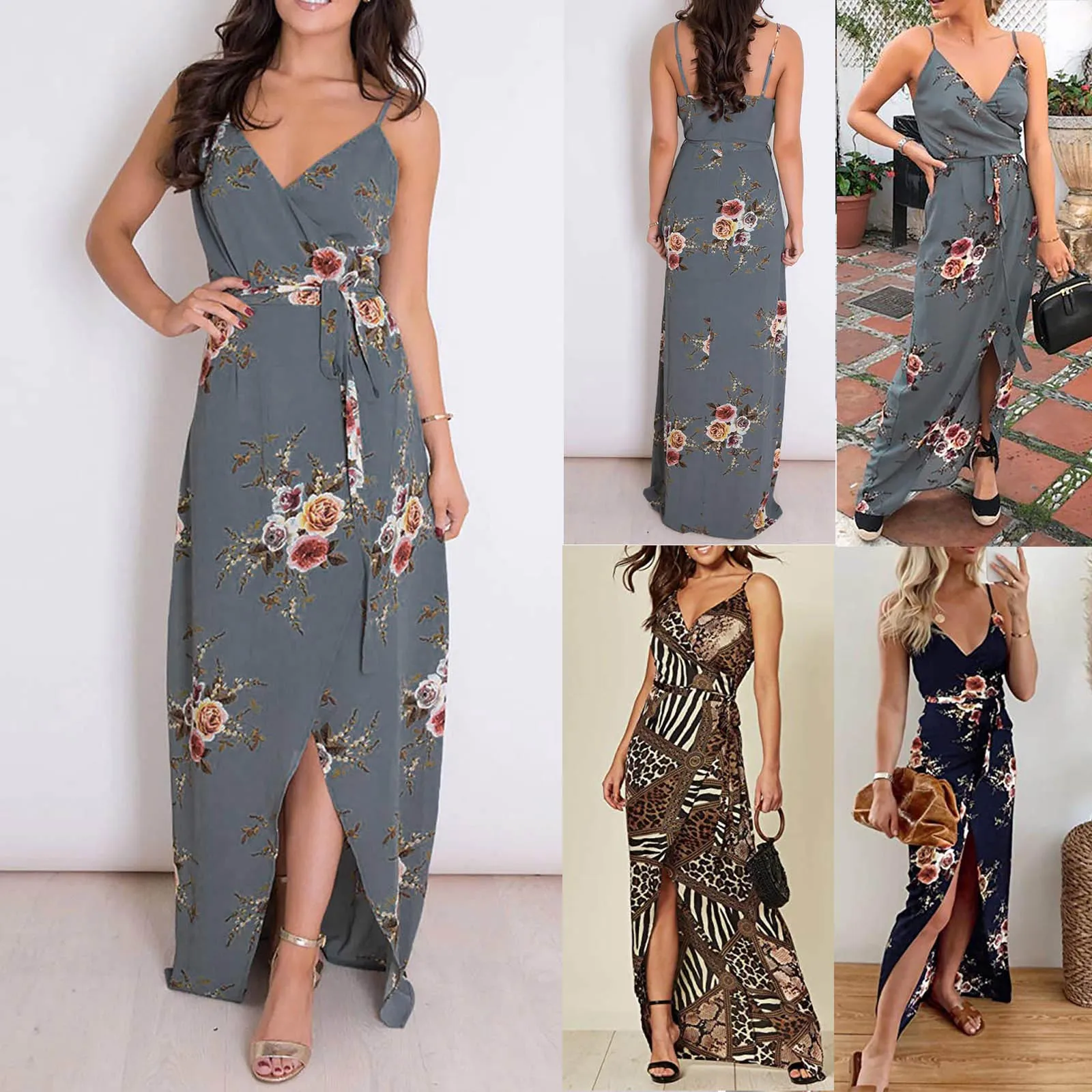

Fashion Women Sexy Sleeveless Camis Ladies V-Neck Printed Slim Long Dress платье летнее 2021 vestido de mujer