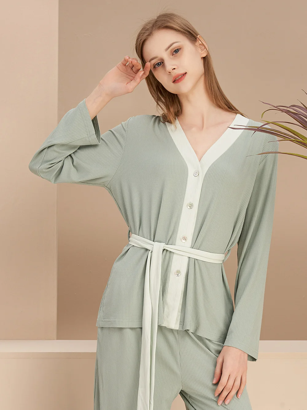 

2021 Spring Vertical stripes Women's Pajama Cotton Plus Size 2 piece Set Brief Fashion Long Sleeve Home Clothes Female Sleepwear