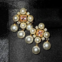 foydjew luxury baroque style new pink simulated diamond earrings cute pearl pendant earring elegant all match earring for women