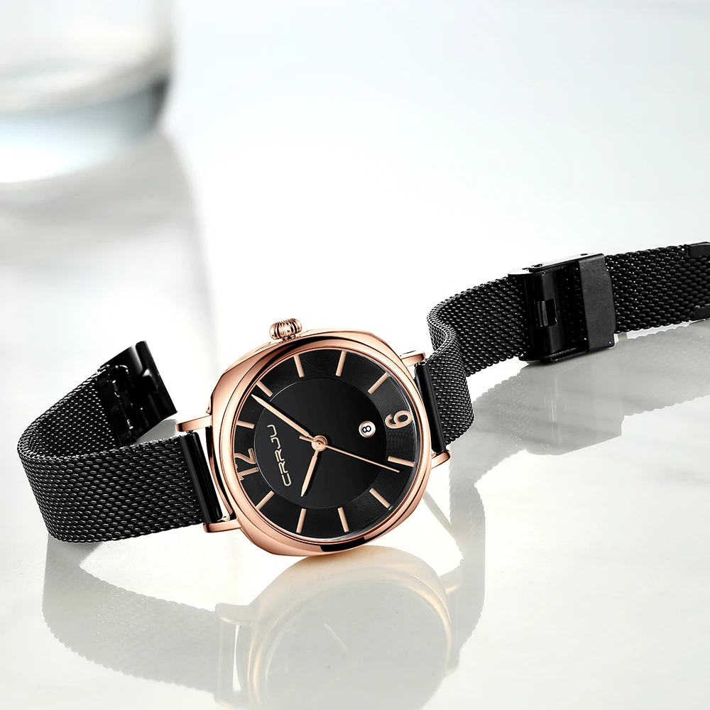 Женские часы CRRJU ведущей марки для женщин повседневные водонепроницаемые