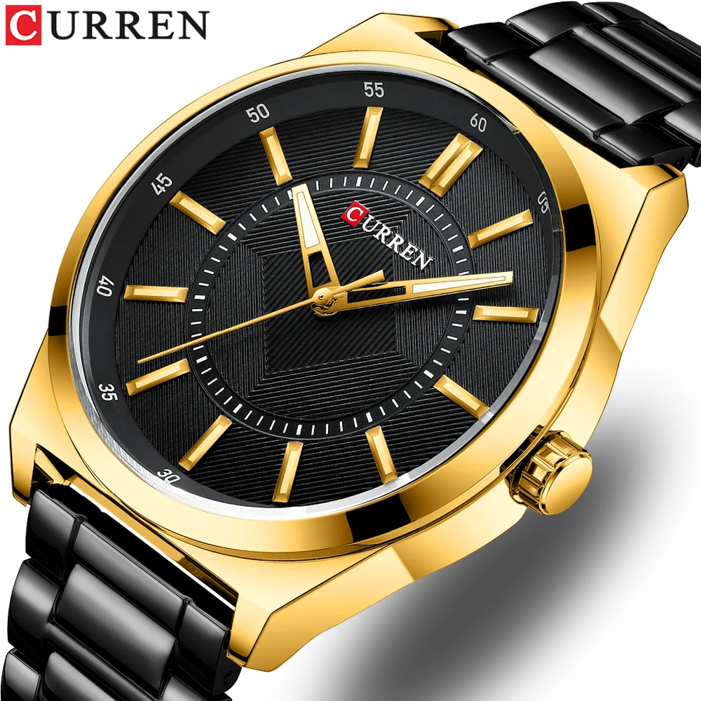 

CURREN New Man Watch Fashion Stainless Steel Quartz Wristwatches Top Brand Simple Thin Watches for Men Gold Clock
