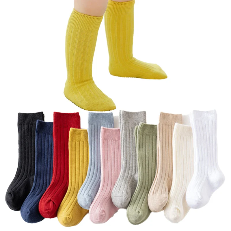 

Spring New Boy and Girls Socks Solid Color Ribbed Knee High Long Socks for Boys Bootes Socks Children Leg Warmers sockken meias