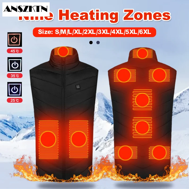 

Новинка, жилет ANSZKTN с подогревом в 9 мест, куртка с подогревом через USB, жилет с подогревом, мужской зимний теплый жилет