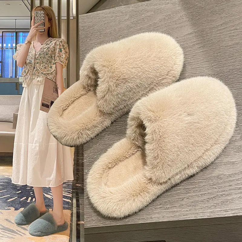 

Туфли женские пушистые на плоской подошве, Осень-зима