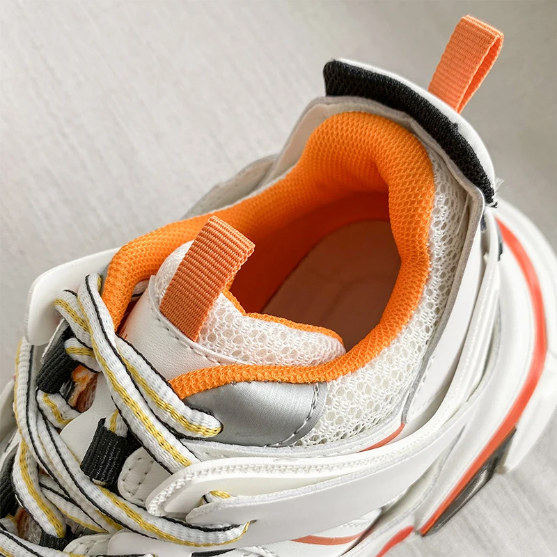 

Ginchasio 2021 Women Chunky Sneakers Patent Leather Orange Color Casual Trend Sewing Female Comfortable Vulcanize Sports Shoes