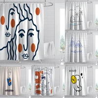 korean stick figure printing shower curtain 100 polyester minimalism shower curtain bathroom set waterproof shower curtain