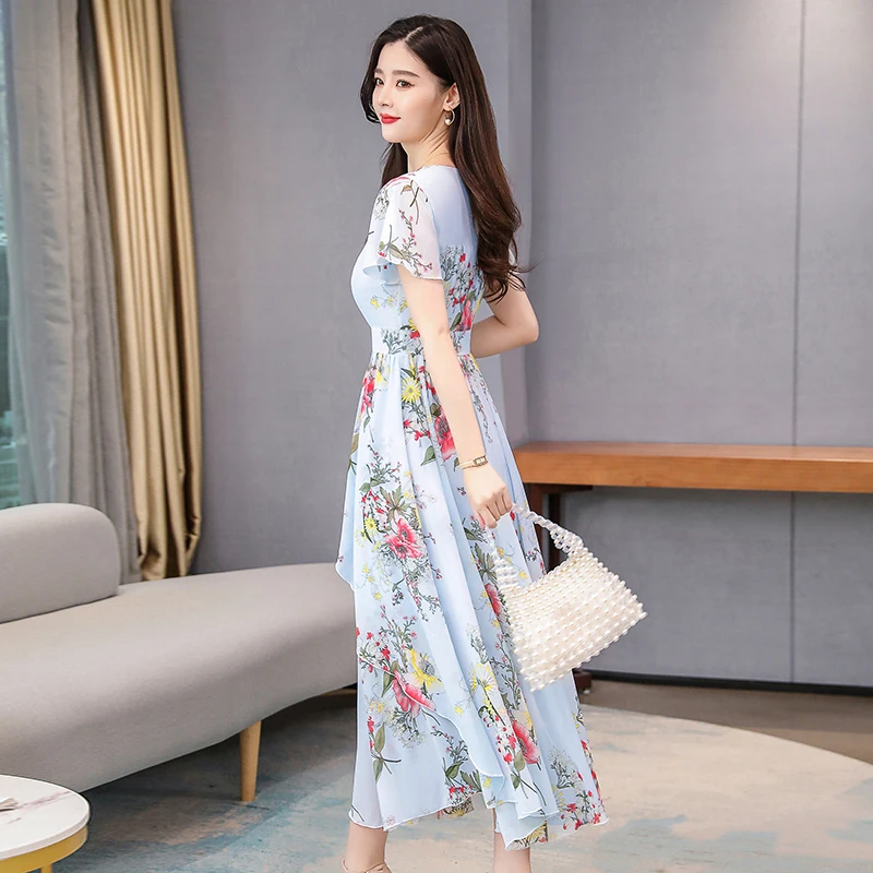 

Elegant Women Party Vestidos Summer 3XL Plus Size Print Boho Maxi Sundress 2019 Vintage Floral Chiffon Bodycon Beach Midi Dress