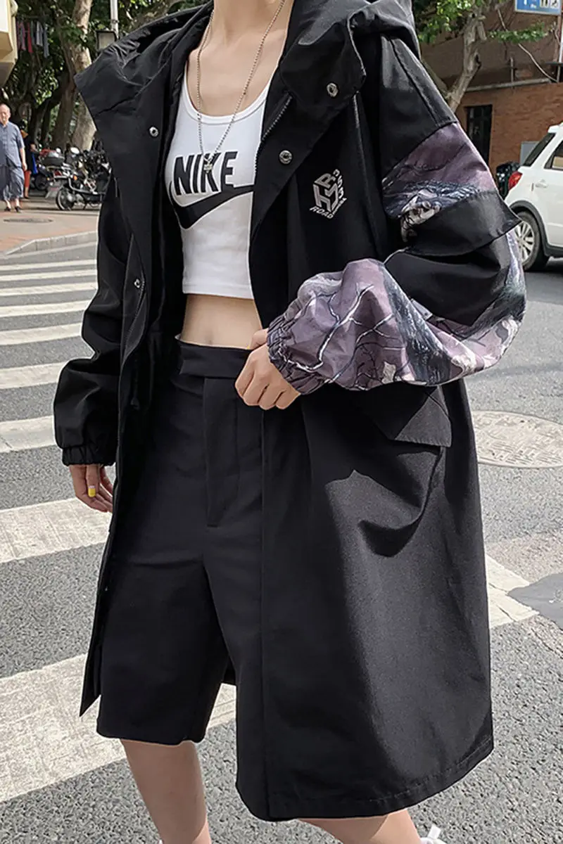 

2020 Spring And Autumn New Youth Popular Couple Stitching Loose Large Size Hooded Windbreaker Fashion Casual Long Top M-5XL