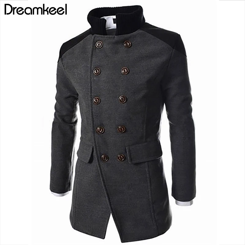 Мужской двубортный Тренч теплая зимняя Длинная Верхняя одежда на пуговицах