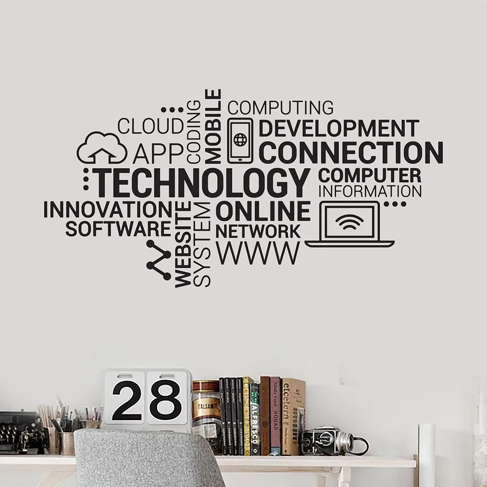 

Technology Letters Vinyl Wall Decal Company Internet Innovation Words Cloud Office Wall Stickers Modern Home DecorationA6-006