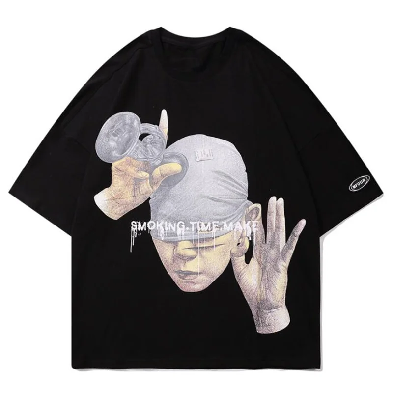 

Футболка хлопковая оверсайз, свободная рубашка в стиле хип-хоп, с принтом персонажа, с открытыми плечами, с коротким рукавом, Свитшот в стиле...