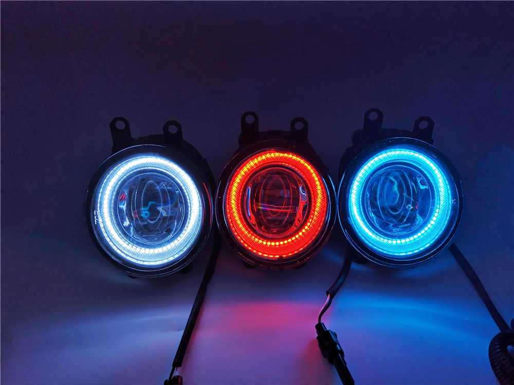 2 шт. светодиодный объектива Противотуманные фары лампы 3 цвета Ангельские глазки