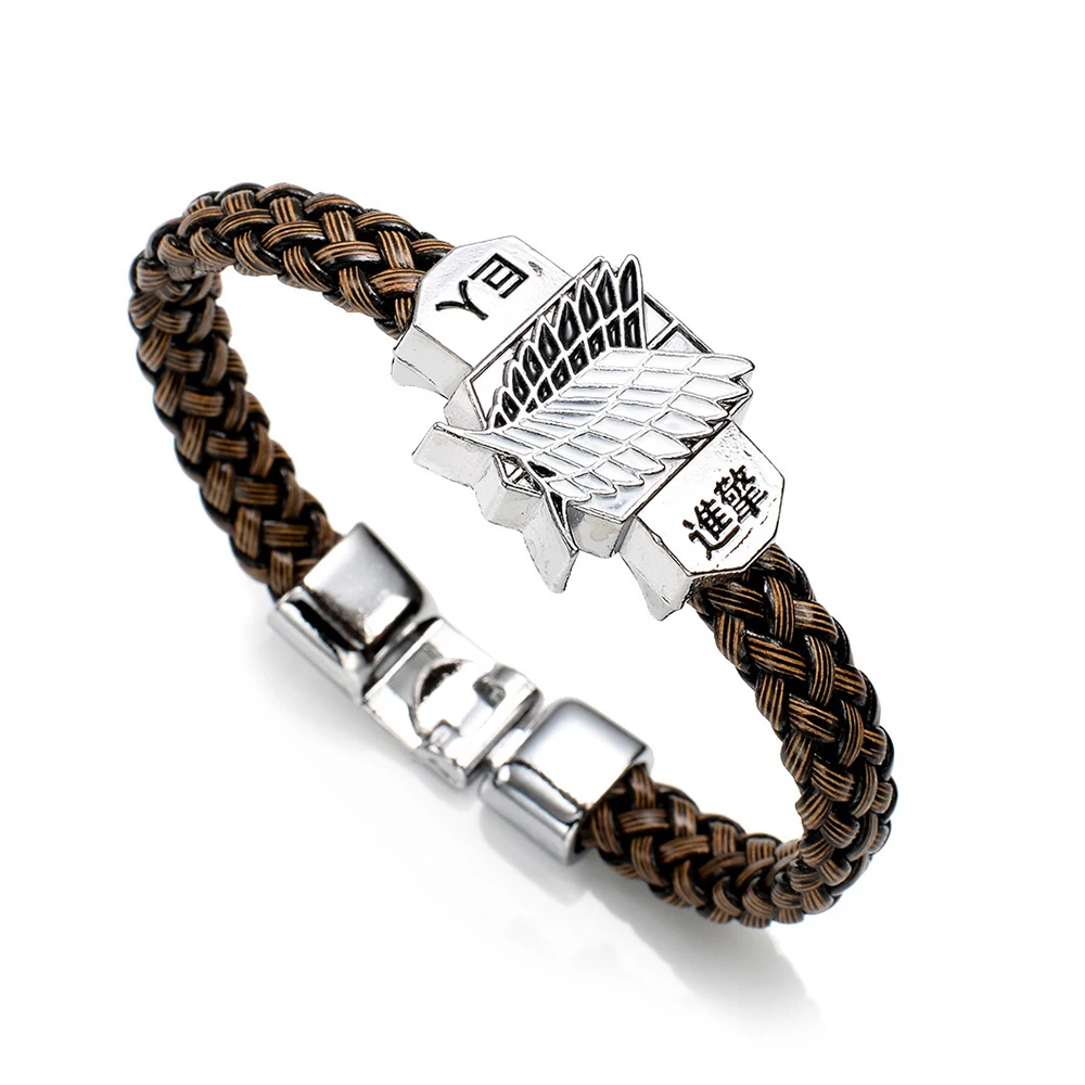 

Anime Peripheral Attack On Titan Charm Bracelet Shingeki No Kyojin Cosplay Unisex Leather Wristband Vintage Jewelry Accessories