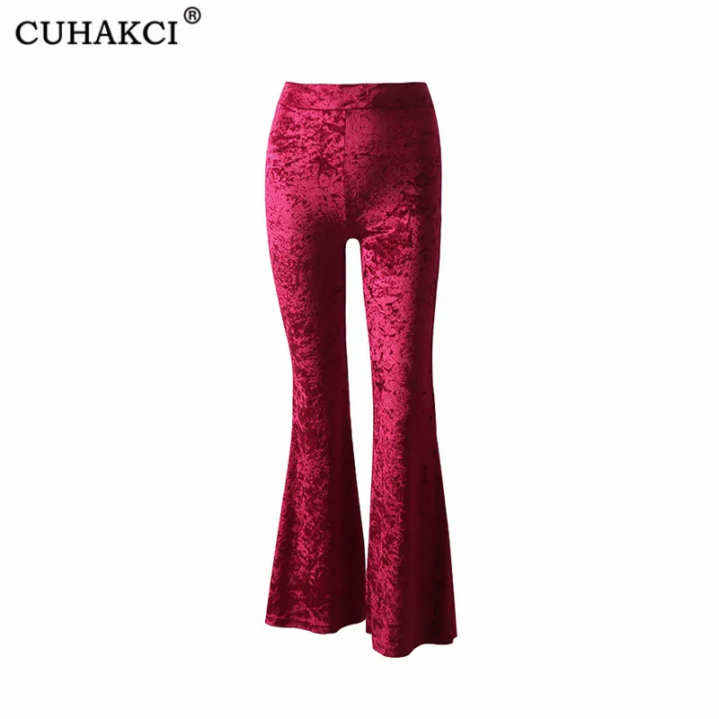 Женские широкие брюки CUHAKCI с высокой талией бархатные однотонные винно красные
