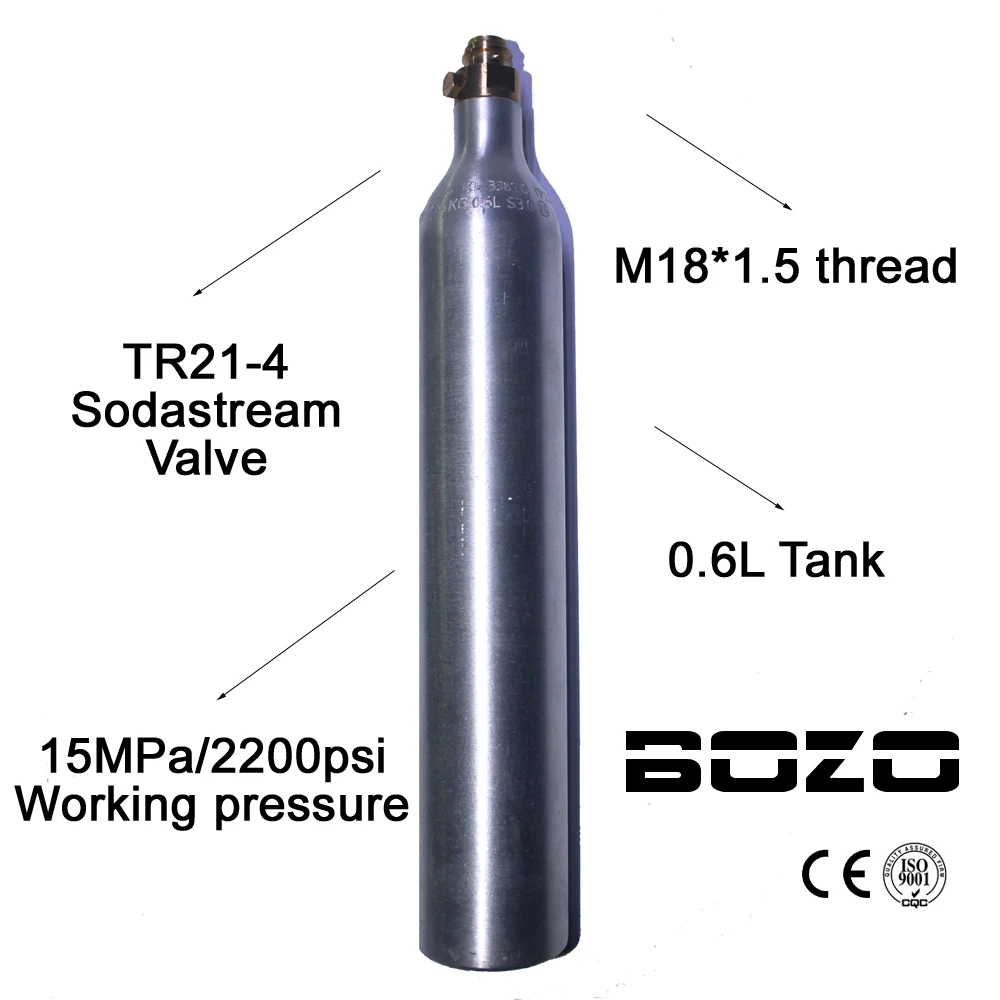 

Paintball airsoft PCP Air Tank 0.6L Soda Water Cylinder 150BAR/2200PSI High Pressure Soda Water Tank wtih Valve