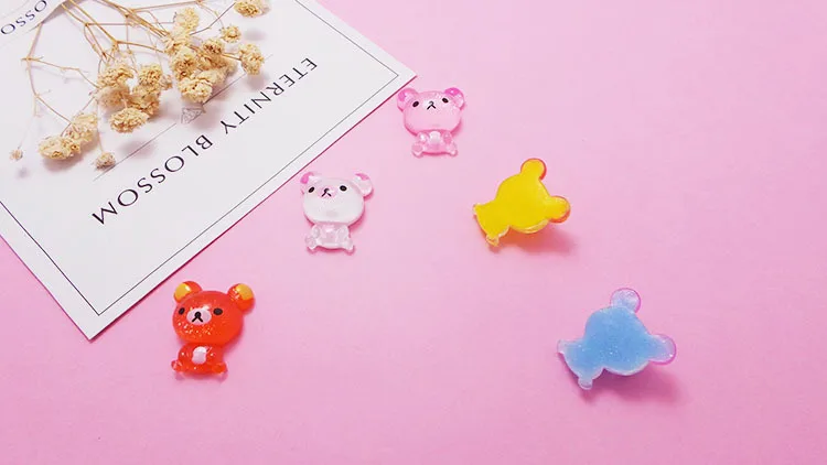 20/50/100 шт миниатюрные из полимерной смолы Kawaii с блестками медведь смолы кабошон с плоской задней поверхностью для украшения телефона Скрапбукинг для рукоделия