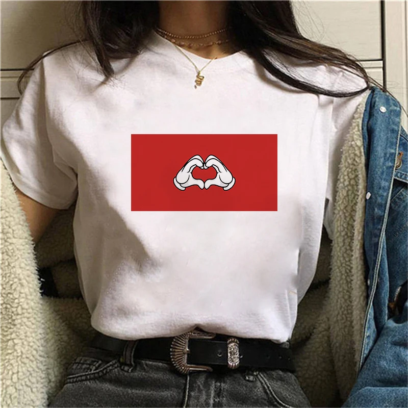 

Summer New Funny Love with fingers T-shirt Printed Chic Harajuku O-Neck Casual Retro Top Women's Fashion Tees Short Sleeve