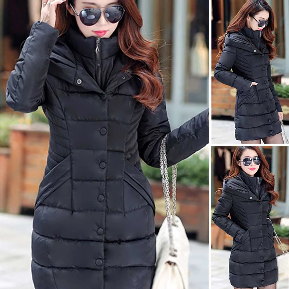 

Winter Slim Warm Casual Hooded Long Sleeve Solid Thickened With Pockets Comfortable Windproof Adult Women Coat Soft