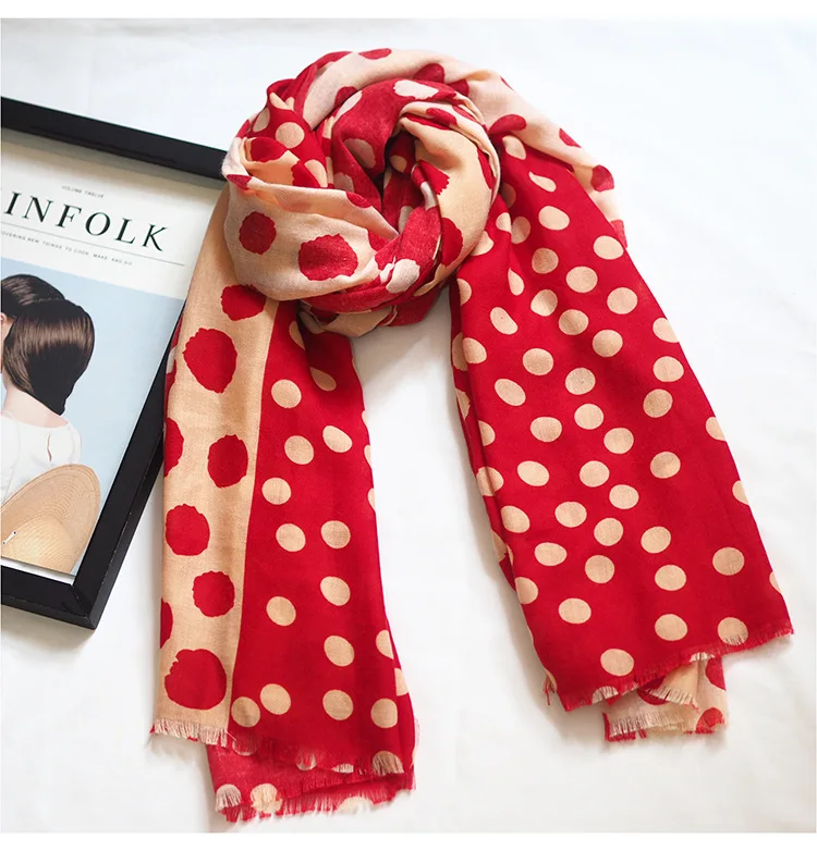 2019 весенний и осенний женский новый шарф черно белый длинный в горошек тонкий