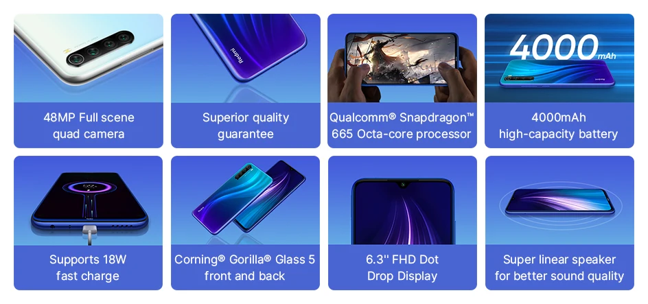 Смартфон Xiaomi Redmi Note 8T с глобальной версией, 4 ГБ, 64 ГБ, 6,3, NFC Snapdragon 665, камера 48 МП, 18 Вт, быстрая зарядка, 4000 мАч, мобильный телефон