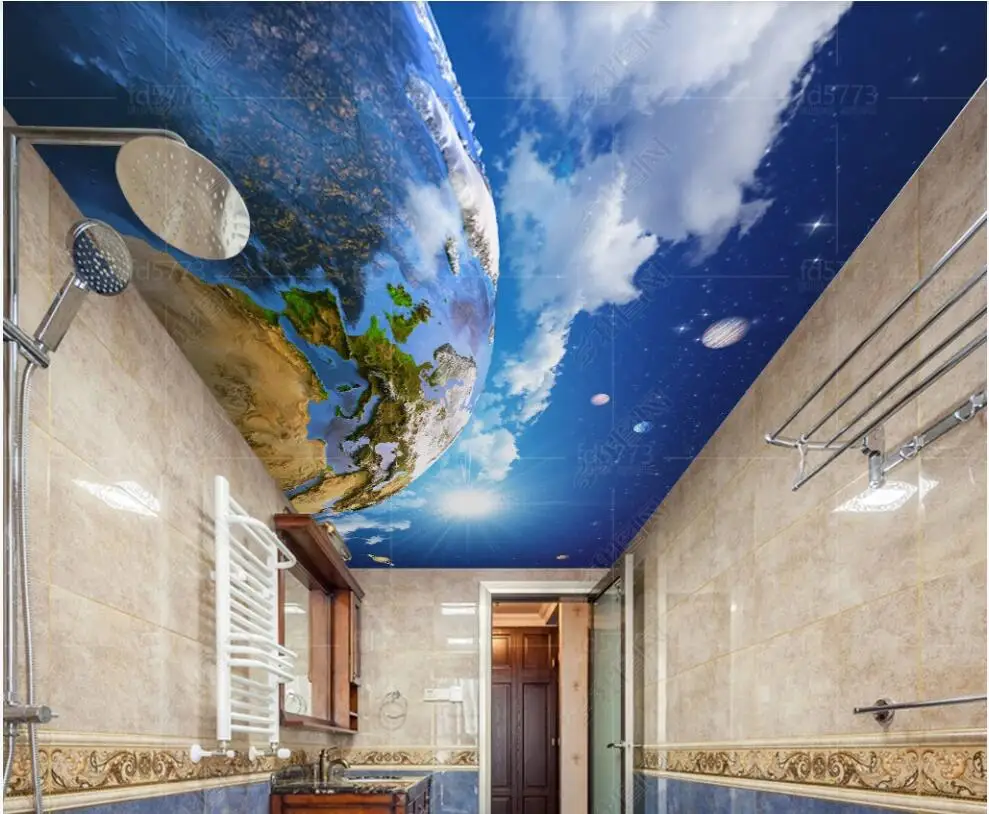 Custom photo 3d wallpaper ceiling mural on the wall Universe sky earth home decor 3d wall murals wallpaper in the living room images - 6