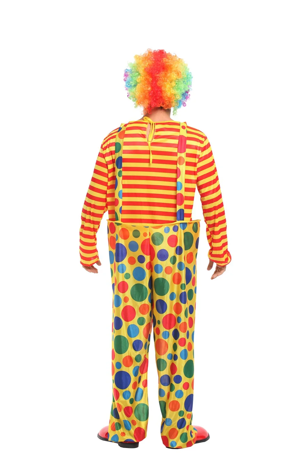 

Adults Men Clown Yellow Stripes Jumpsuit Outfit Halloween Cosplay Costumes Masquerade Carnival Party Role Play Dress Up Suit