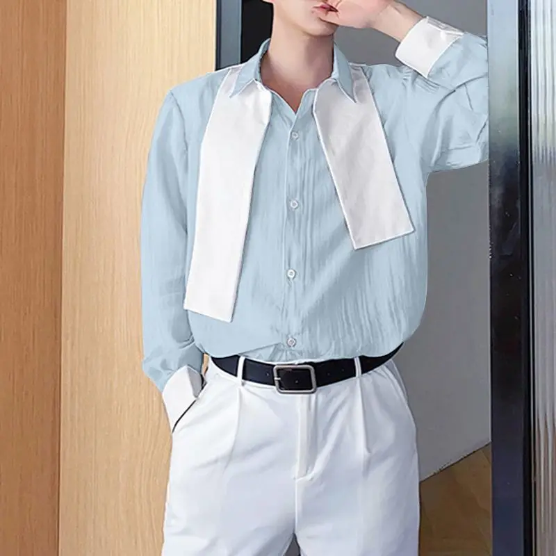 

INCERUN Loose Camisa Masculina 2021 Fashion Men Patchwork Shirt Long Sleeve Turn Down Collar Blouse Man Casual Button Shirts 5XL