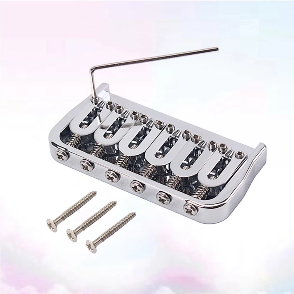 

6 Strings Fixed Saddle Bridge Plate with Screws and Wrench for Electric Guitar Accessories Guitar Parts (Silver)