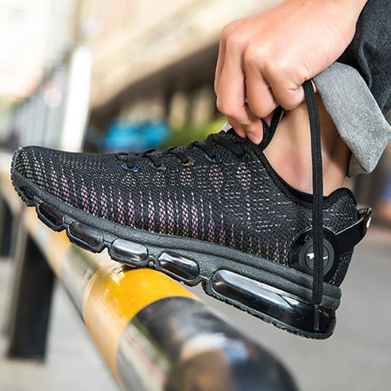 

ONEMIX Men Running Shoes Lightweight Colorful Reflective Vamp Black Sneaker Air Cushion Outdoor Athletic Comfortable