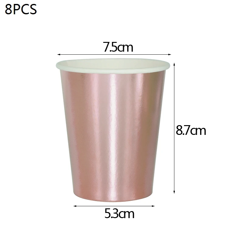 B03-8pcs cups Набор посуды из розового золота, бумажные тарелки и стаканы, полосатые соломинки, салфетки в горошек для свадьбы, дня рождения, украшения - Цвет: B03-8pcs cups