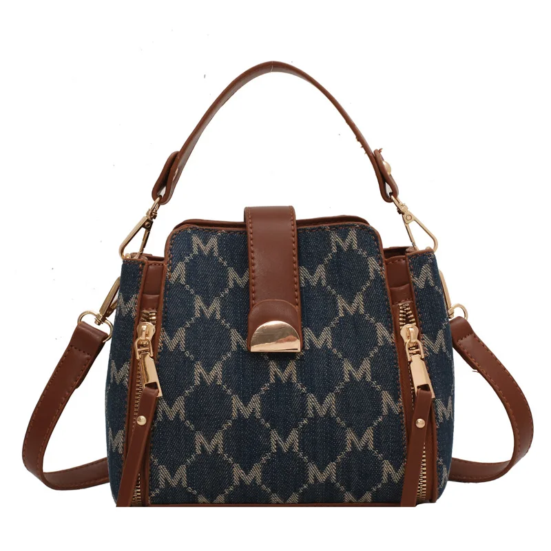 

Jacquard Cloth Letter Mini Bucket Crossbody Bags for Women 2021 Fashion Luxury Retro Trends Shoulder Handbags Designer Female