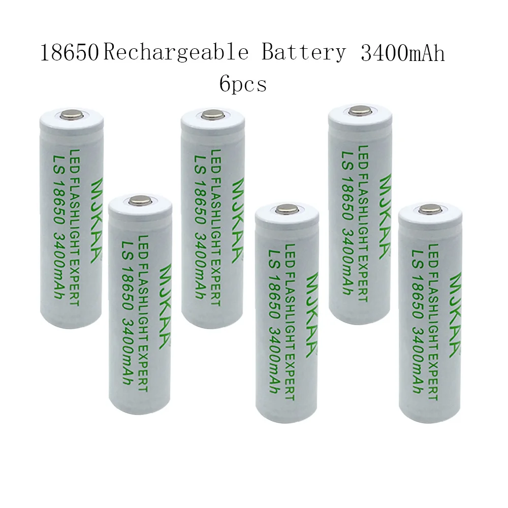

6pcs 18650 3.7V 3400mAh 100% New Original MJKAA White Lithium Rechargeable Battery For Flashlight