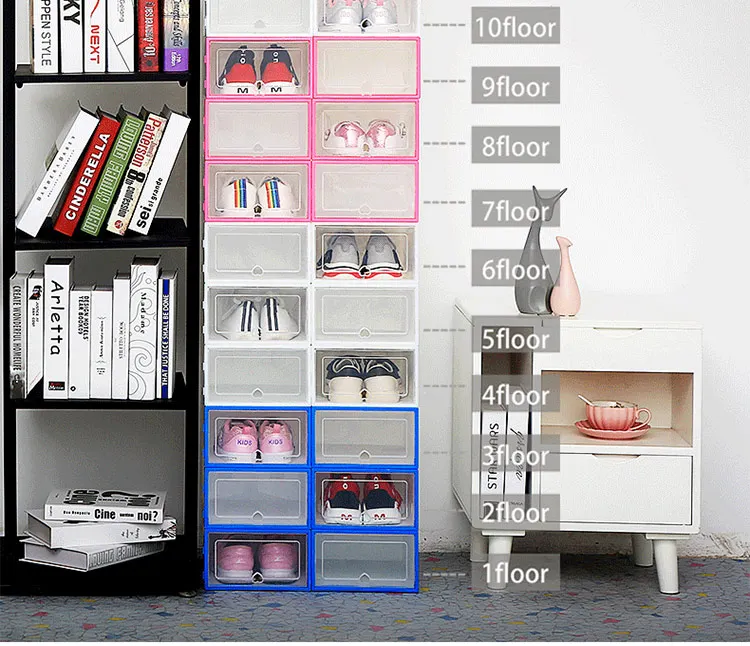 6pack Transparent shoe box dustproof storage box can be superimposed combination shoe cabinet Clamshell shoe organizer