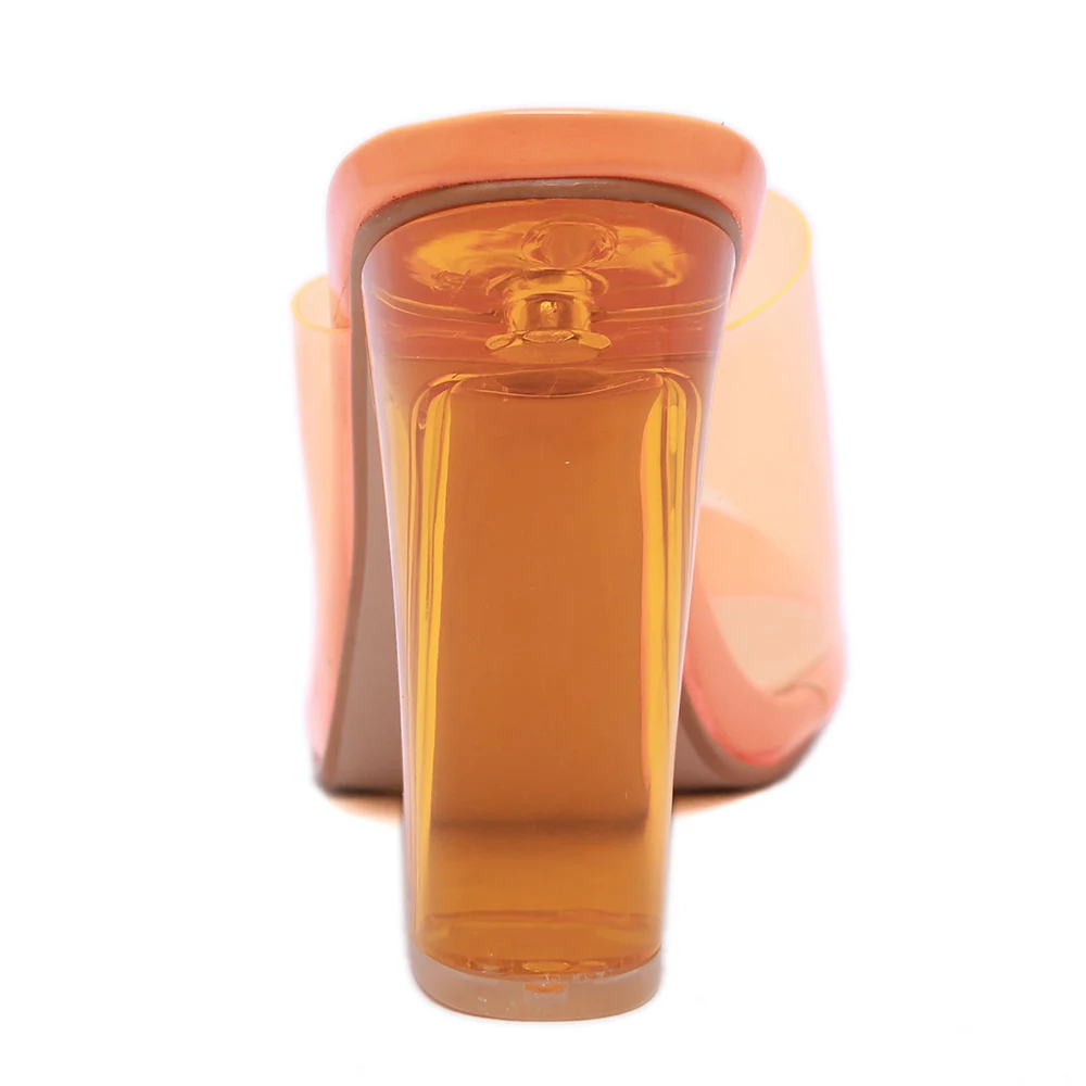 2020 Summer Women Crystal 11cm High Heels Mules Clear Block Plus Size 42 Slides ladyTransparent Peep Toe Slippers Fashion Shoes | Обувь